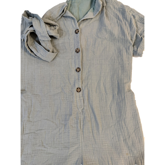 Lush Romper Womens Medium Button Front Short Sleeve Tie Waist Playsuit Cuffed - Picture 3 of 6